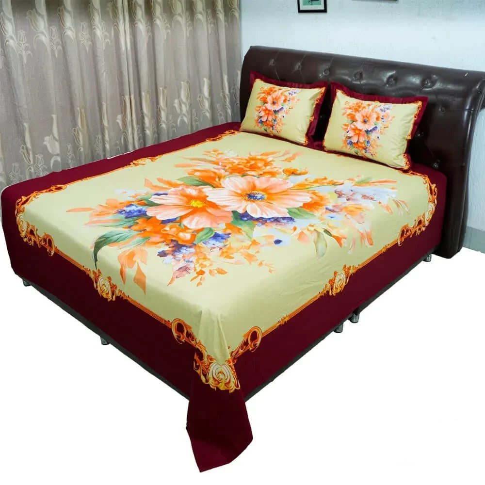 RTP Iris Flowers Maroon Bed Sheet